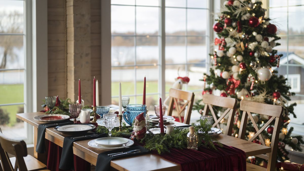 Empty table ready for a christmas dinner