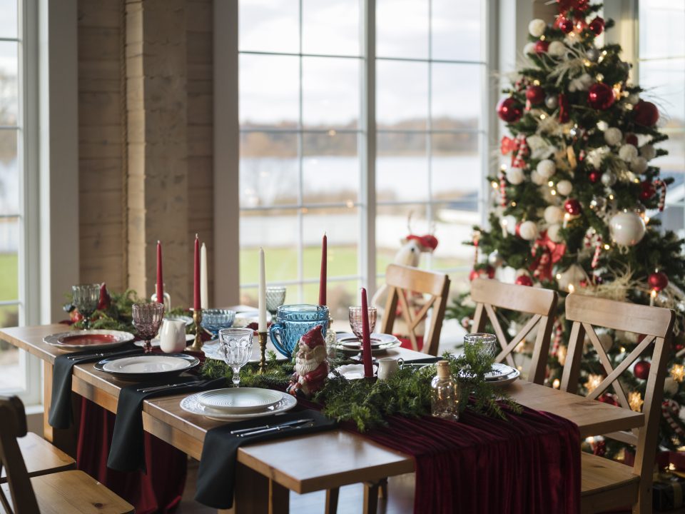 Empty table ready for a christmas dinner